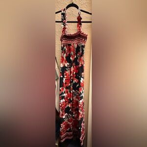 Boutique Women's Floral Jumpsuit with Red and Black Pattern